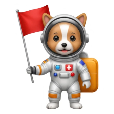 terrier in space suit holding red rectangle flag sticker