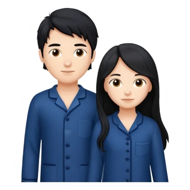 black haired boy and long haired girl in navy blue pajamas sticker