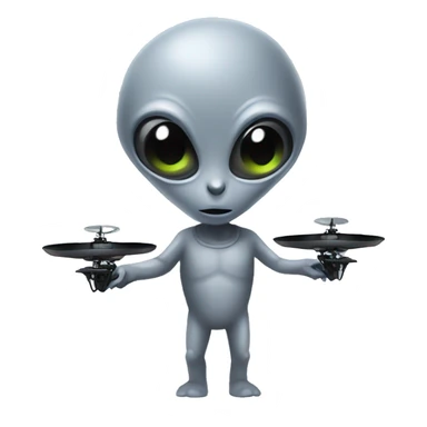 Grey alien holding a drone sticker