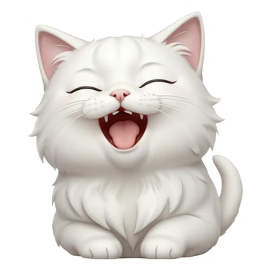Cinematic Cute Yawning White Cat Portrait Emoji, Head gently tilted with an endearing, wide-open yawn and softly closed eyes, showcasing a pristine white fur with delicate hints of silver, simplified yet irresistibly adorable, highly detailed, glowing with a tender, cozy radiance, high shine, exuding sleepy charm and gentle affection, styled with a soft glowing outline, capturing the essence of a white cat caught mid-yawn, radiating pure, adorable lethargy! sticker