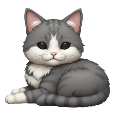 dark grey and white small cat with closed eyes, leaning his head on his paw while leaning on his elbow lying down sticker