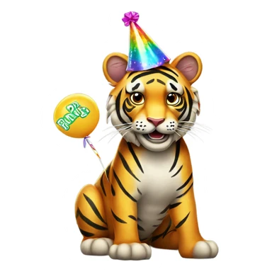 Party Tiger with a party hat and a party popper sticker
