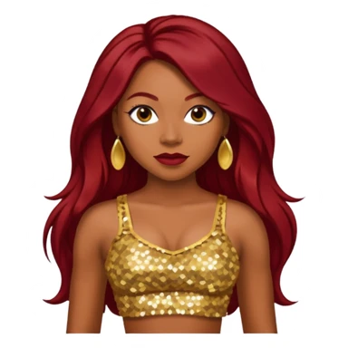 LaTavia Robeson with long dark red hair, gold sequin crop top  sticker