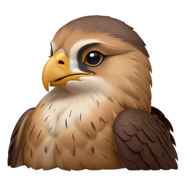 Meme-Worthy Cute Sleeping Falcon Portrait Emoji, Head resting peacefully with a contented smile, showcasing a streamlined, powerful form with eyes gently closed in serene slumber and a subtly curved beak, Simplified yet adorably endearing features, highly detailed, glowing with a soft, drowsy light, high shine, relaxed and utterly lovable, stylized with an air of playful laziness, soft glowing outline, capturing the essence of a sleeping falcon that feels destined to become the next viral icon of adorable rest! sticker