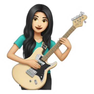 Uzbekistan rockstar girl Wave showder length hair with quitar sticker