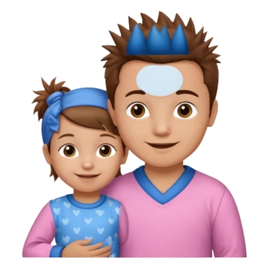 A smaller toddler girl with brown hair with her hair up, wearing pink pajamas and a bigger 4 year old boy with spikey brown hair, wearing blue pajamas. Both light skin and smiling.  sticker