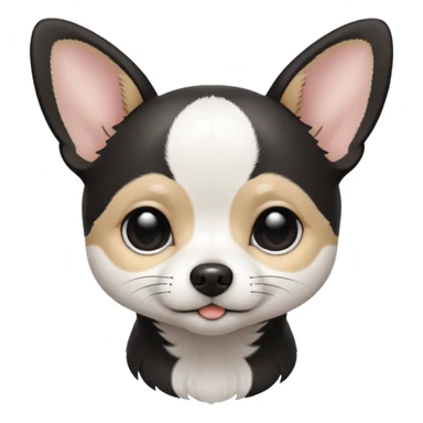 A black and white chihuahua emoji please with a  white line on the center of head and not a big line sticker