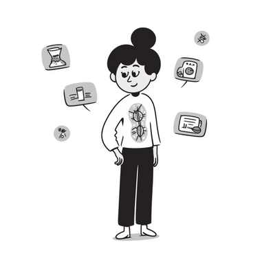 Sketch of future human with neural implants, digital aura, and floating tech interfaces sticker