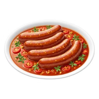 emoji of Rougail saucisse meal. Typical Reunion island meal. Sliced sausage in tomato sauce with thym  sticker