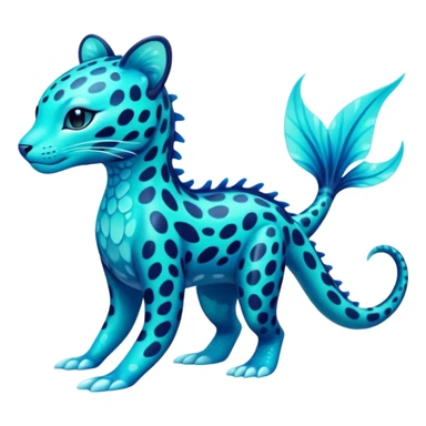 Bioluminescent Neon-Cyan Ripple-Patterned Soft-Scaled Aquatic Fantastical Liepard-Amaura-Manokit-fusion creature (full body) sticker