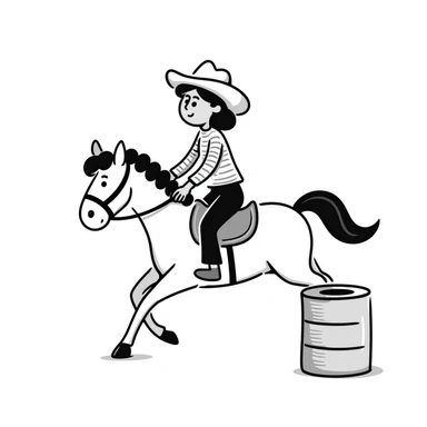 a girl barrel racing on a horse, hand drawn doodle style sticker