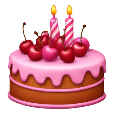 Pink birthday cake with cherries sticker