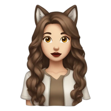  girl brown long hair lipstick wolf ears  sticker
