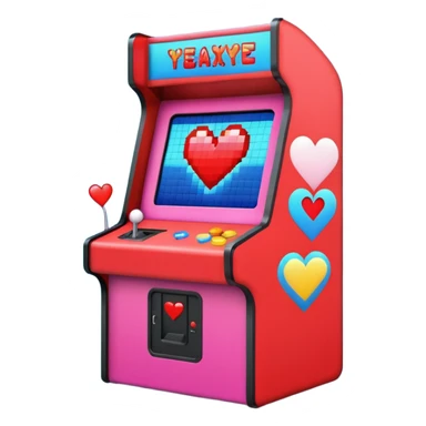 Arcade machine with broken heart on screen sticker