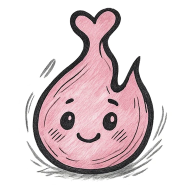 sweet cartoonish pink flame with heart-shaped tip, bold outlines, cute facial features, hand-drawn style with expressive shadows and highlights sticker