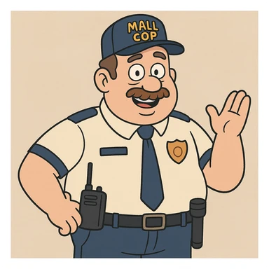 friendly and approachable mall cop, cartoon style sticker