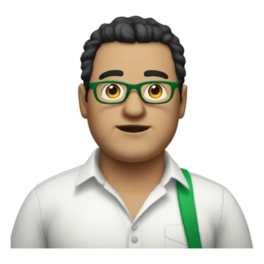 fat white man wearing green pants and white shirt with black hair and round glasses sticker