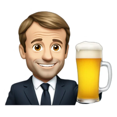 Emmanuel Macron holding a beer sticker