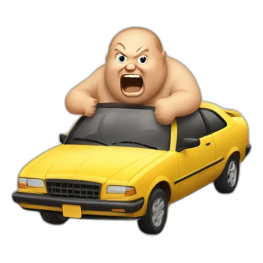 Fat man screaming at a car sticker