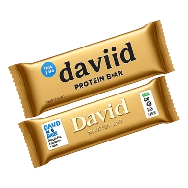 protein bar gold wrapper that says David on it in black font with a small brown box on it  sticker