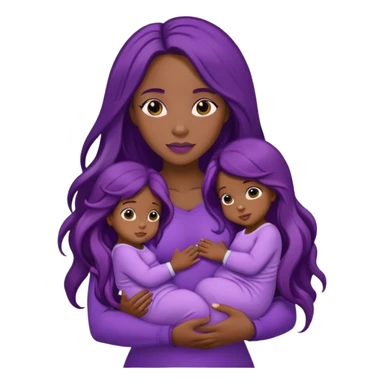 Black woman with twins in her arms wearing purple and long hair.  sticker