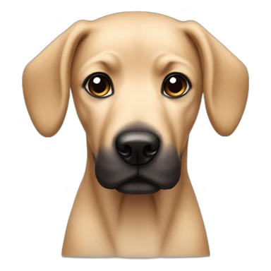 Beige dog with long ears and black neck sticker