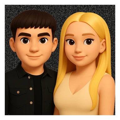 Slightly increase the volume of the upper body of the girl, slightly turn her to face forward, and make the skin color uniform. Maintain the cartoonish 3D avatar style as in the reference image. sticker