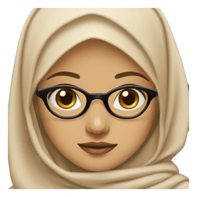 Girl in hijab, with plump lips and glasses, brown eye color, light skin color, long eyelashes, beige hijab color, beige sweater beige sticker