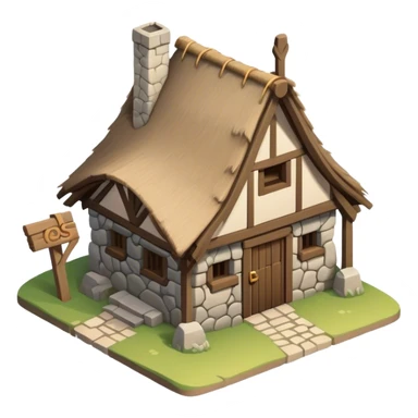 isomeetric one-story medieval shack building sticker