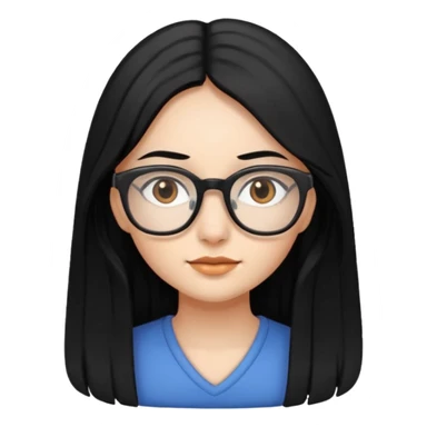 girl with long black hair, brown eyes, wearing glasses sticker
