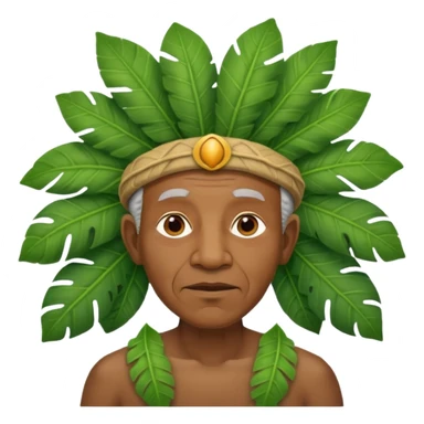 a old black man with jungle wearing a large leaf headgear bye  sticker