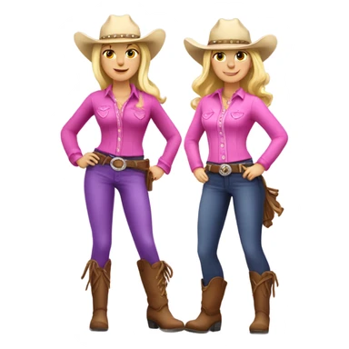 Two blonde cowgirls wearing pink and purple  sticker
