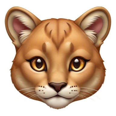 Cinematic Cute Cougar Portrait Emoji, Head tilted playfully and inquisitively, featuring a glossy, tawny Fur with delicate dark markings and round, sparkling amber eyes filled with curious mischief, Simplified yet irresistibly adorable features, highly detailed, glowing with a warm, friendly glow, high shine, affectionate and agile, stylized with a touch of wilderness whimsy, bright and endearing, soft glowing outline, capturing the essence of a mischievous yet loving cougar, so playful it feels like it could prowl out of the screen and into your arms! sticker