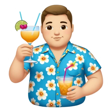 chubby guy full figure in a flowered azure havai shirt holding a cocktail sticker