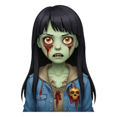 Faça uma mulher zumbi de franja cabelo longo preto 🧟‍♀️ sticker