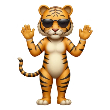 un tigre con gafas oscuras parado en dos patas bravo con la mano en la derecha en la frente sticker