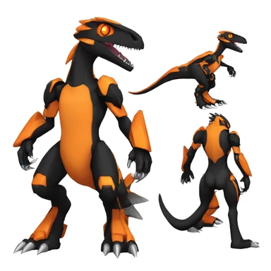  Cool Edgy Black Orange Digimon-Fakemon-Guilmon-Velociraptor-Dragon-Mecha full body sticker
