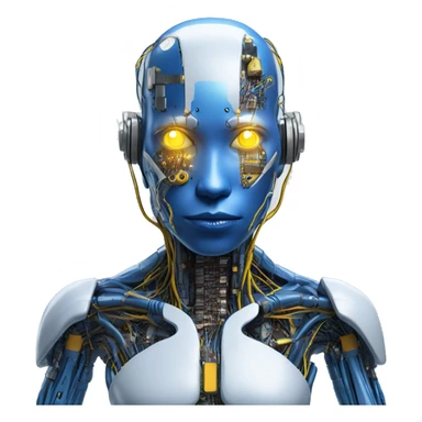 Blue cyborg with yellow eyes wires and circuits  sticker