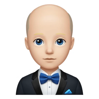 semi Bald with blue bow tie, midnight balck dress, age. sticker