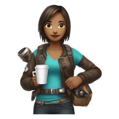 Gamer girl with coffee sticker