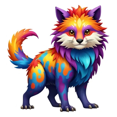 a colorful edgy vernid-fionbri-animal-creature with splash patterns full body sticker