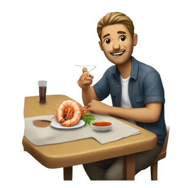 casual dude at the table add a shrimp in his mouth sticker