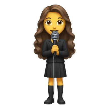 A brown-haired girl with long hair holding a microphone. sticker
