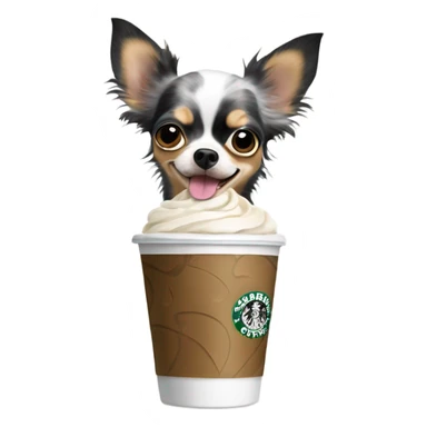 Black dapple Merle long hair chihuahua drinking Starbucks  sticker