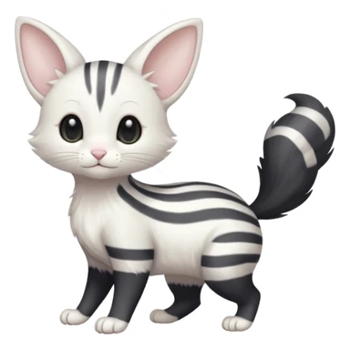 Black grey pearly silvery white albino melanistic Purrloin-Minccino-Emolga-fusion (full body) with vertical white stripes running down the whole body sticker