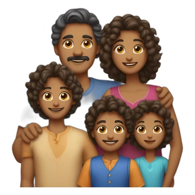 indian family of four with one dad and one son straight hair and one mom and one daughter curly hair sticker