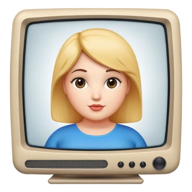 Thick curvy female character with flatscreen TV head, cute computer face on screen sticker