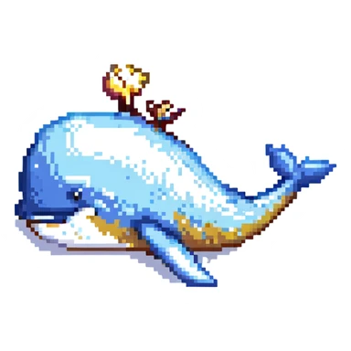 Magic whale, pixel art style, gold and silver colors sticker