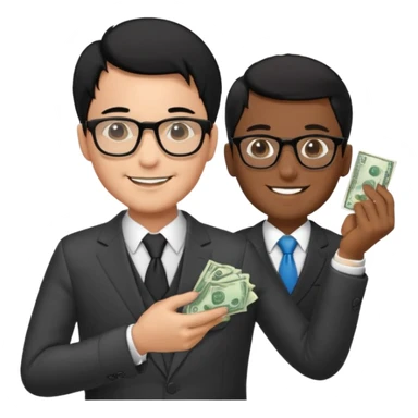 Rich man holding money with his left hand, wearing suit and glasses black hair, brown skin sticker