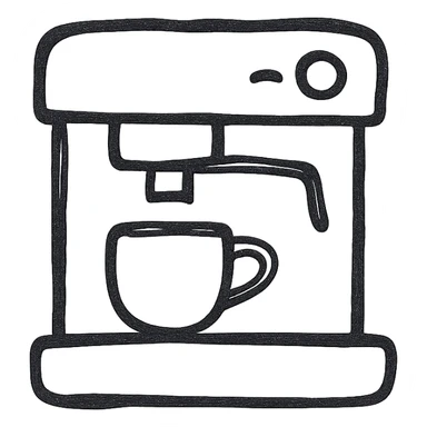 coffee machine, black and white hand drawn style sticker